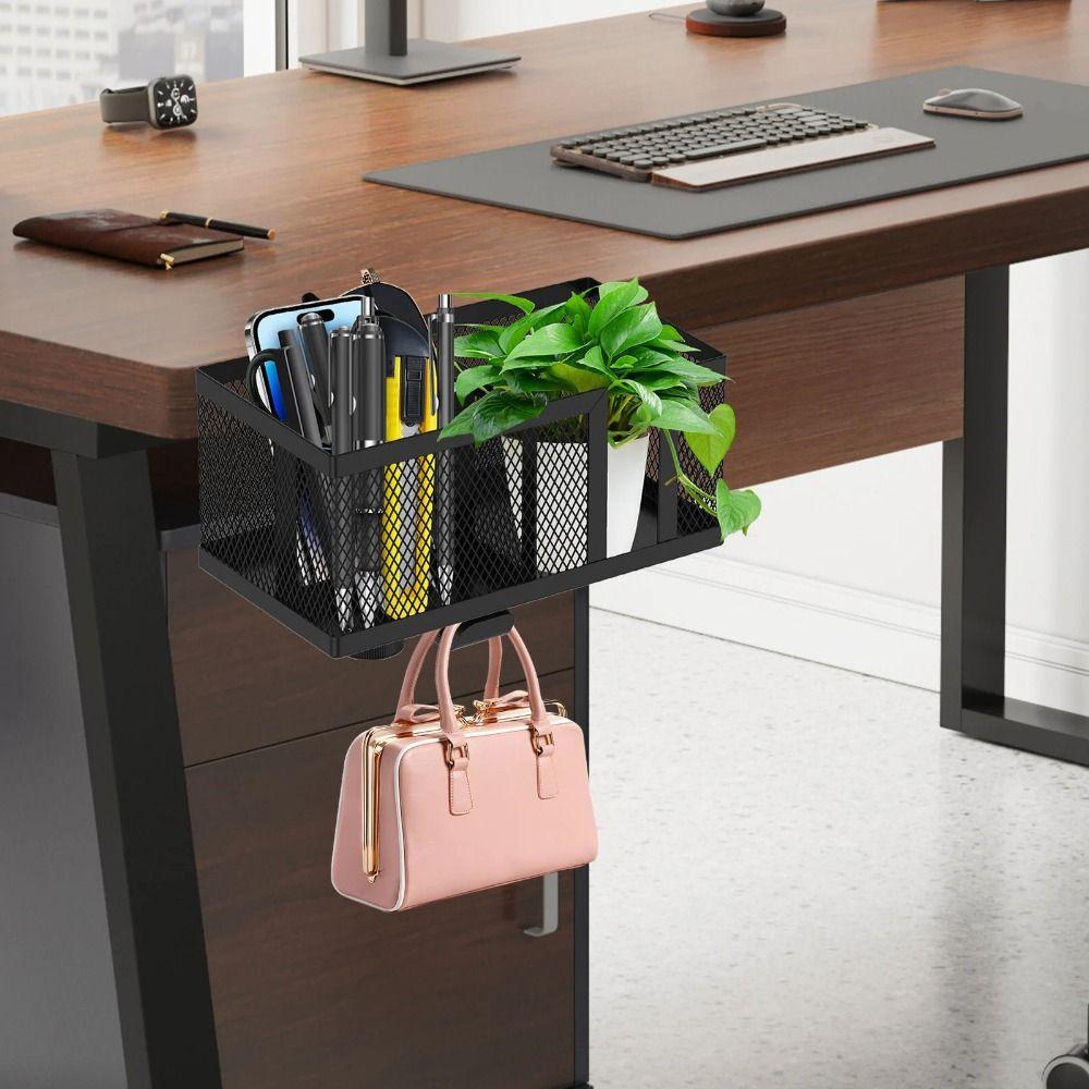 Metal Clip Under Desk Headphone Hanger Anti-Spill Earphone Storage Rack  Desktop Organizer