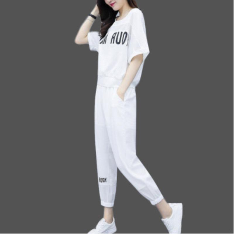 Summer Casual Sports Suit for Women, Loose Korean Style Short-sleeved Fashionable Two-piece Trousers