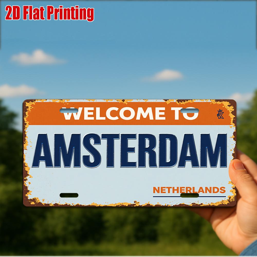 D Flatpc Vintage Metal Sign Only for Decoration Outdoor Wall Art ( ) WELCOME to AMSTERDAM Aluminum Sign 15x30cm(5.9x7.8inch)