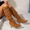 2024 new winter foreign trade large size solid color long women's boots pointed high heel wide tube thin heel fashion boots women
