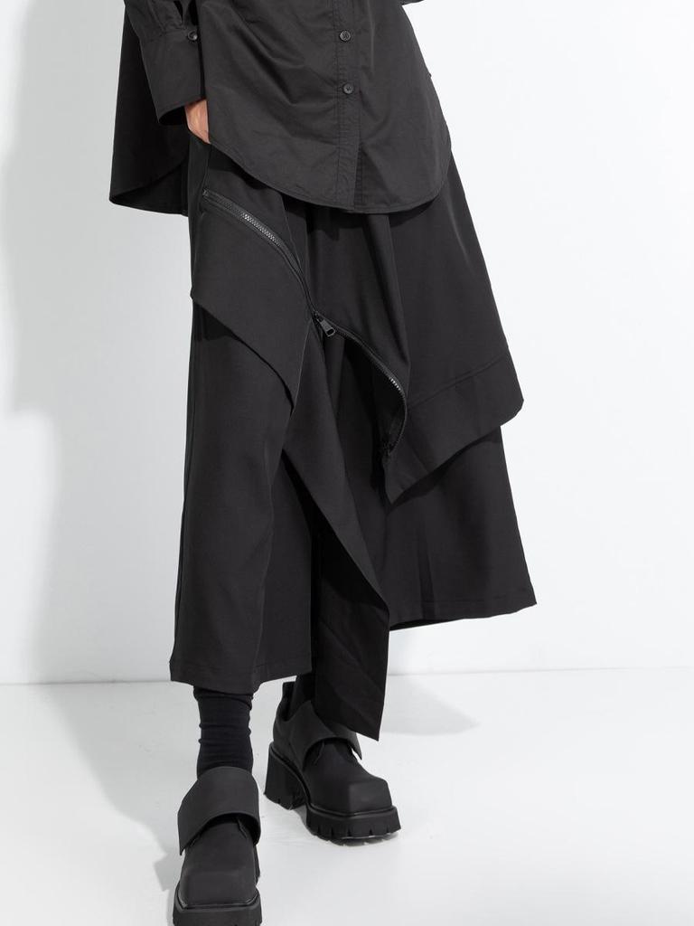 2025 Women's Autumn Elastic Waist Wide-Leg Culottes with Faux Two-Piece Design