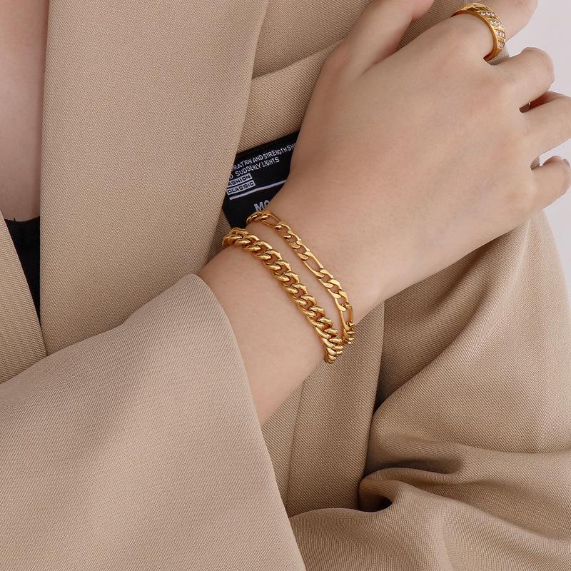 Fashion New Arrival Stainless Steel Double Layer Chain Bracelet Versatile Unisex Wrist Jewelry With Extension Chain Ready Stock