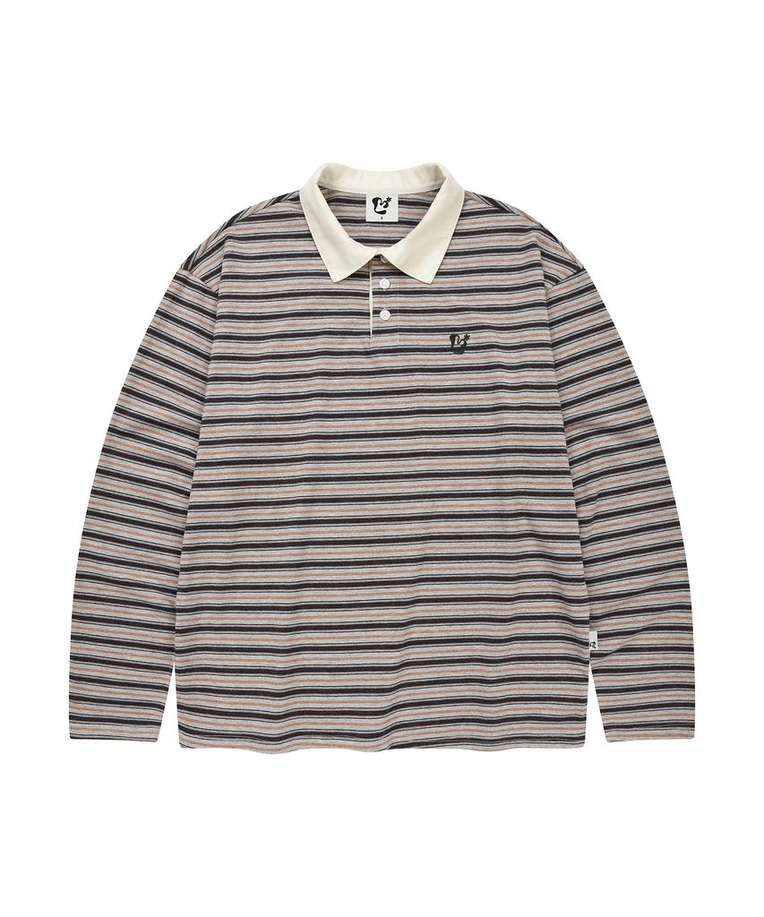 LMR Multi-Stripe Collared Long Sleeve T-Shirt Grey