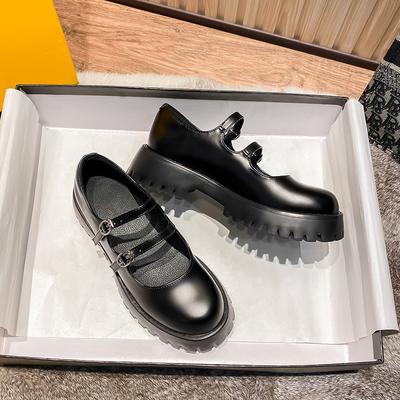Buty Mary Jane Damskie Buty na grubej podeszwie i podwyższonej platformie Retro Małe skórzane buty Jednolita klamra Gruby obcas College Okrągłe palce Pojedyncze buty