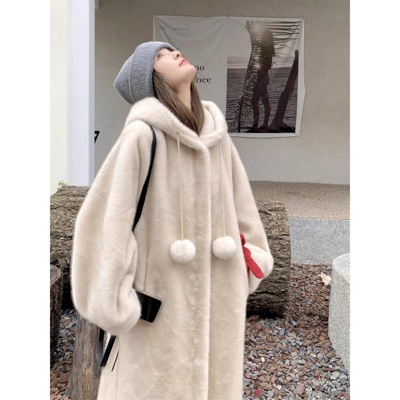 Podzim Zima S kapucí, zesílená dlouhá bavlněná bunda Dámský plyšový kožich Umělý kožich Dámský vysoce kvalitní kabát v ležérním stylu
