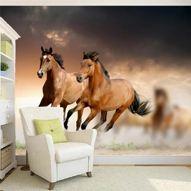 Papier Peint Photo 3d Stéréo Cheval au Galop Murale Salon Hôtel Bureau Décor Classique Intérieur Papier Peint 3d Fresque