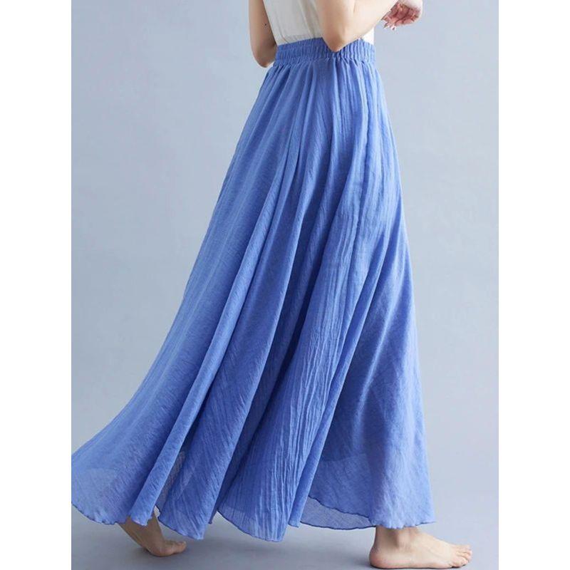 Cotton and Linen Elastic Waist Skirt Plus Size Cotton and Linen Women's Elastic Waist Skirt