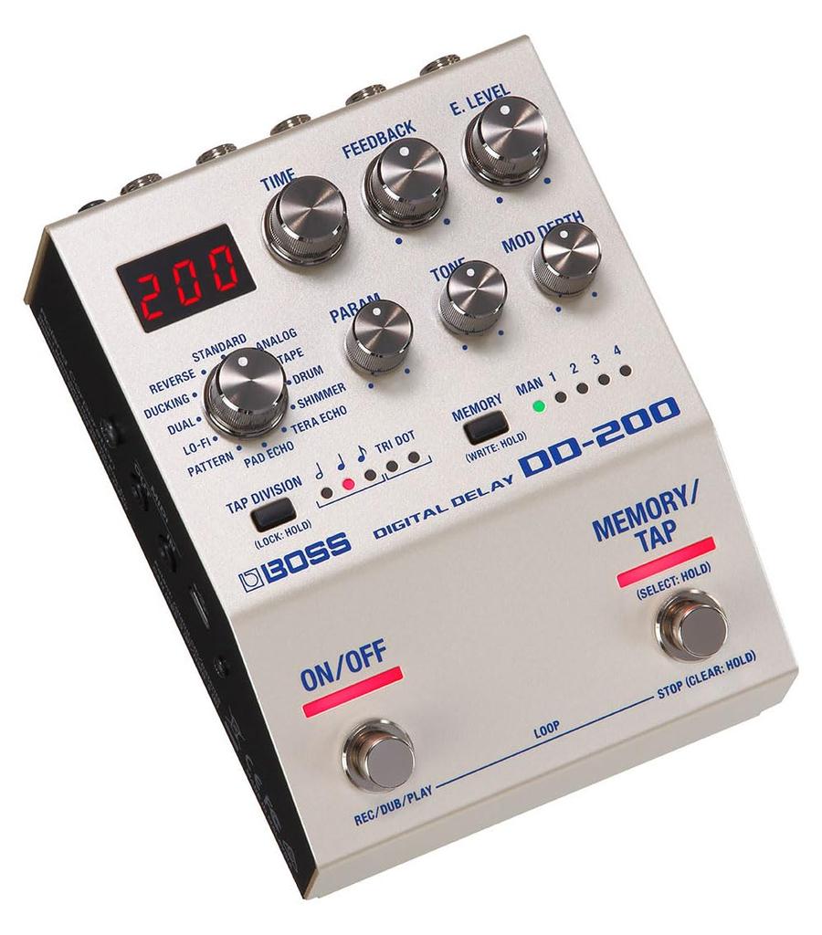 BOSS Digital Delay Compact Effects Pedal with 12 Delay Modes and Looper for Guitar and Bass DD-200