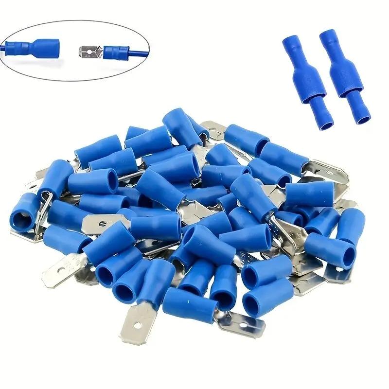100 Pcs/50 Pairs Female/Male Spade Connectors 16-14 AWG Spade Quick Disconnect Connectors Insulated Spade Wire Crimp Terminal