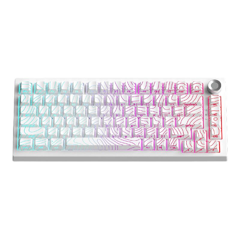 Custom Three-Mode Mechanical Keyboard: Wireless Bluetooth, Gaming & E-Sports with Side-Engraved Keycaps, Tri-Color Design & Control Knob.