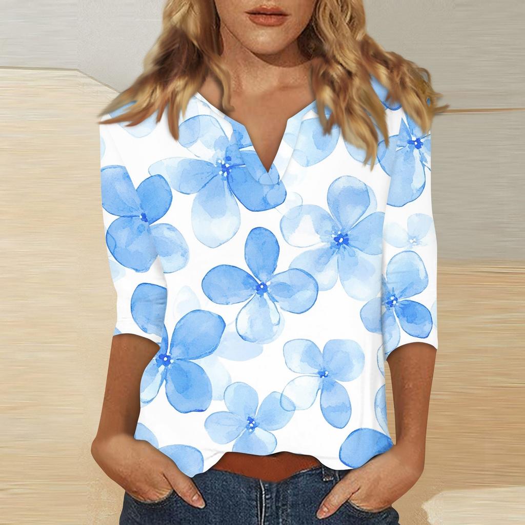 Women's Stand Collar 3/4 Sleeve Printed Top T-shirt