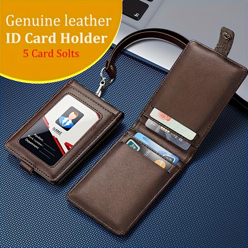 Leather ID Tag Badge Holder Protective with Lanyard Employee Pass Work Card Case Buckle Photocard Flip Chest Card Bag