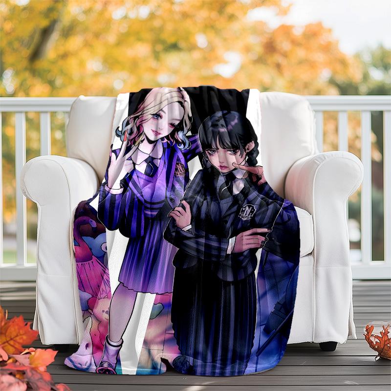 1pc Addams Family Wednesday6 Theme Blanket - Digital Print, Polyester, Cozy for All Seasons, Perfect for Outdoor, and Travel