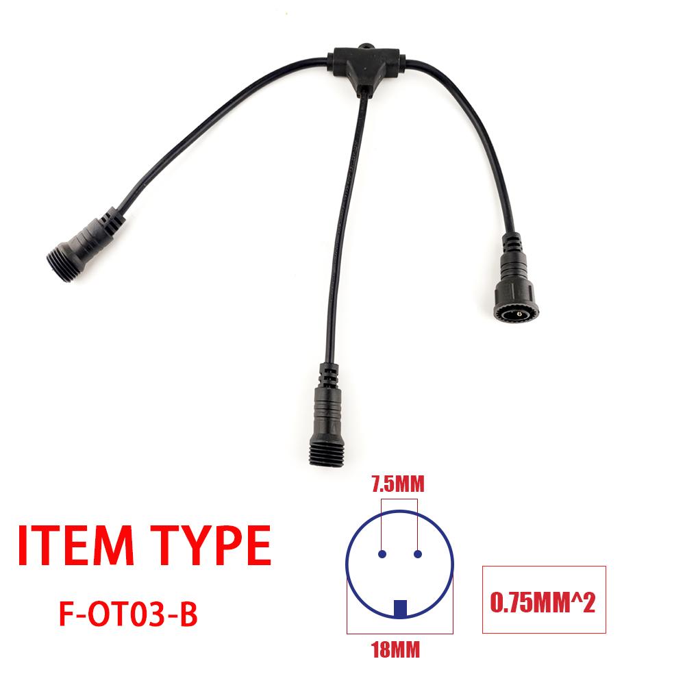 T-shaped Waterproof Connector 2pin 2 Male Ends 1 Female Black Round VDE Cable String Lights Splitter for Outdoor Lighting