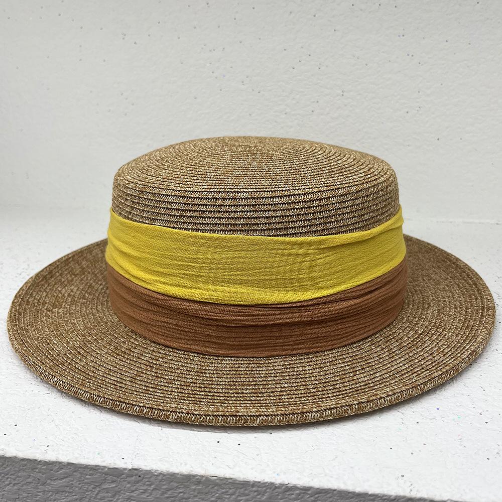 

Праздничный стиль элегантный темперамент шляпа из соломы с плоским верхом женская летняя приморская для путешествий защита от солнца солнцезащитная шляпа котелок солнцезащитная шляпа Adult (56-58cm) жёлтый