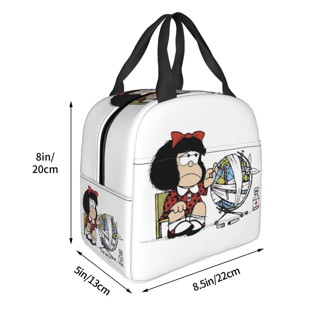 Custom Manga Mafalda Quino Cartoon Thermal Insulated Lunch Bag Women Portable Lunch Container Camping Travel Storage Food Box