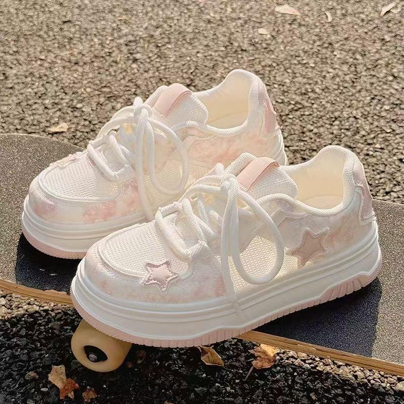 Girls Casual Shoes Candy Sweet Color Kids Tennis Shoes Mesh Breathable 2025 New Children Flat Shoes Soft Sole Lace-up Pu Leather