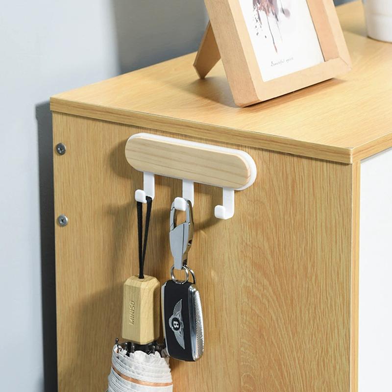 1Pc Self Adhesive Door Wall Hangers Hooks Abs Wood Hat Racks Key Hanger Kitchen Bathroom Home Wall Organizer Ornaments