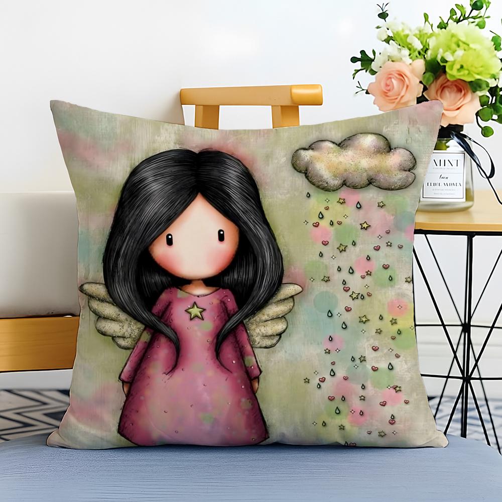 Cartoon SSantoro Gorjuss Cushion Cover Washable Linen Pillowcase Soft for Sofa Bed Cozy Home Room Decor