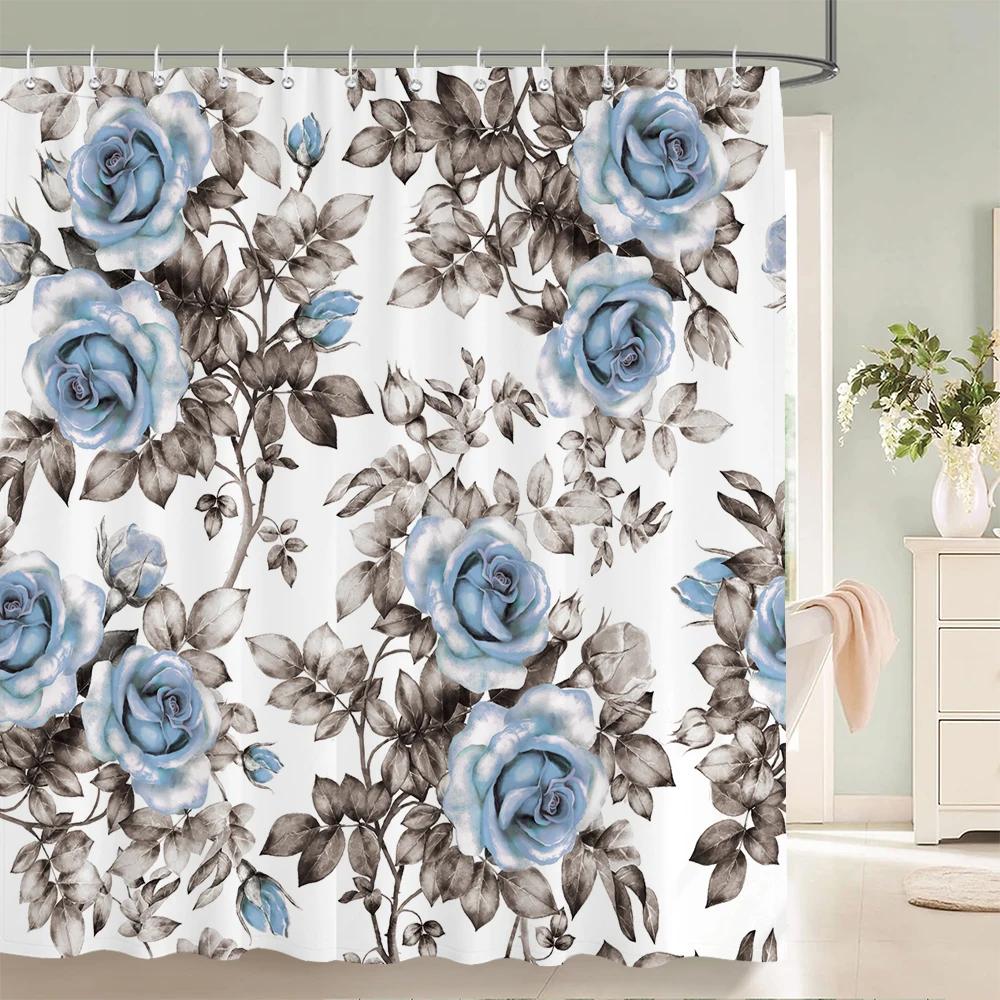 JY01Beautiful Flowers Shower Curtain Bathroom Waterproof Shower Curtain Leaves Plant Printing Curtains for Bath Shower With Ho@1