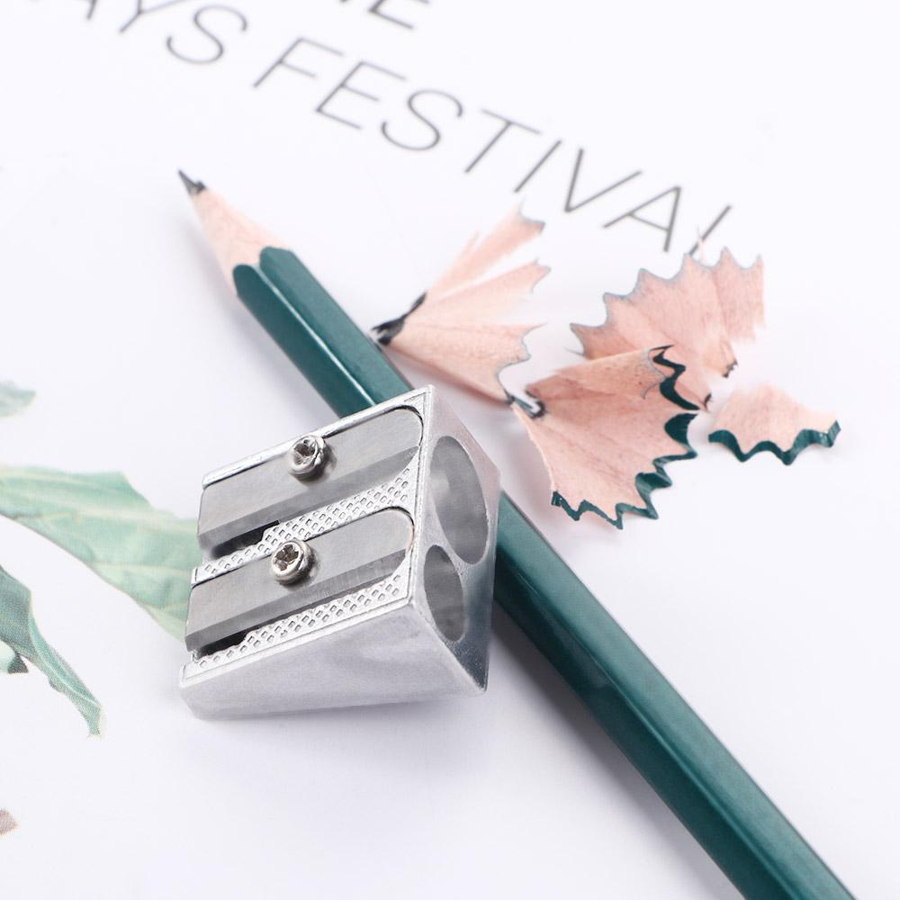 Metal Silver Pens Cutter Tool Office Sharpener Double Hole Pencil Sharpener Pencil Sharpener