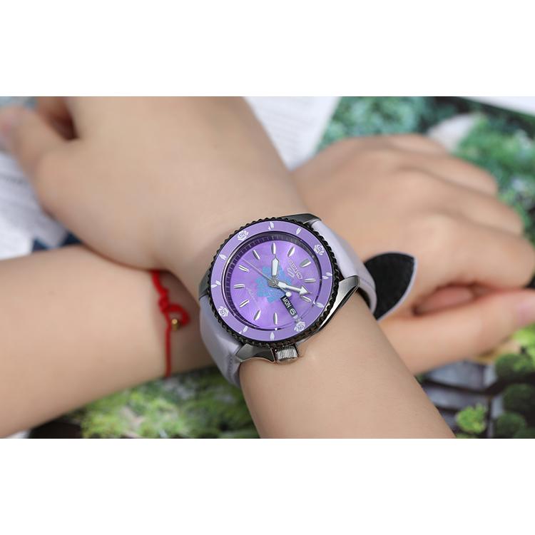 SEIKO Business Mechanical Movement Leather Strap Watch Unisex Purple Watch Dial SRPH09K1