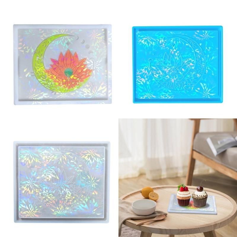 Holographic Coaster Resin Molds Moon Flower Silicone Mold Epoxy Resin Molds Rectangle Tray Mould DIY Jewelry Holder Decor