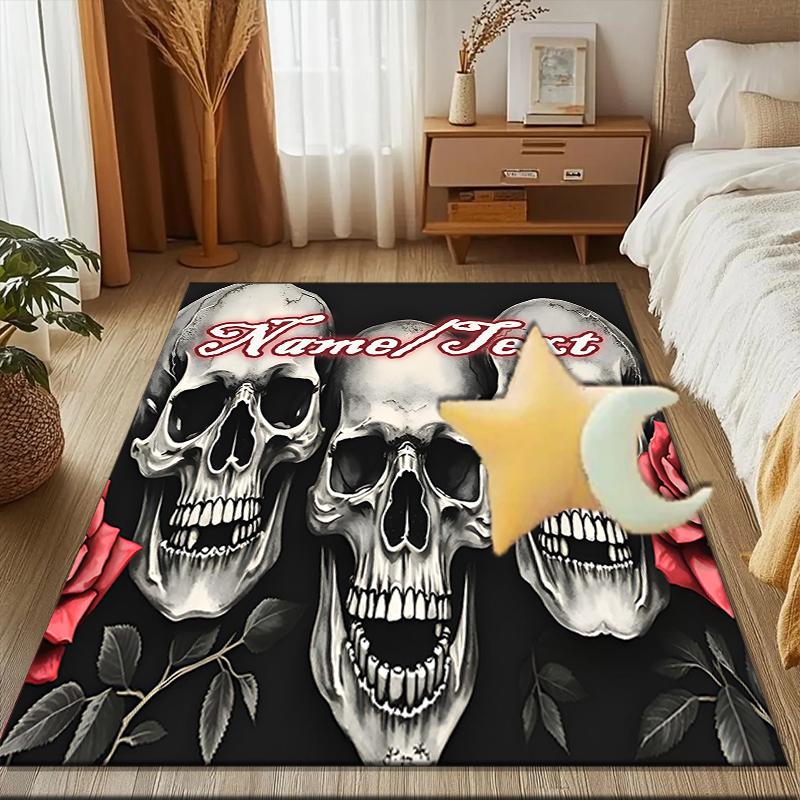 1PC Custom Name Skulls Roses Artwork Theme Floor Mat Ideal for Living Room, Game Rooms, Office, Bedroom,Floor Mat Playful Design