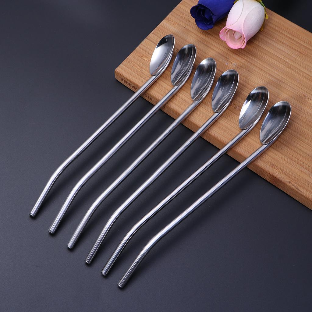 Coffee Scoop Cocktail Decorations for Drinks Stainless Steel Straw Spoon Silver