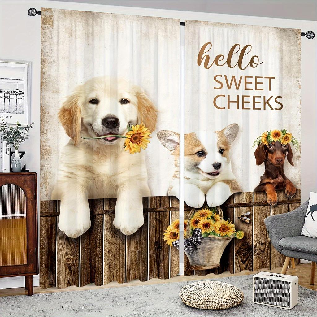 2 szt. Farma Słodki Pies Kot Mały Kogut Kura Nadruk Zasłona Drukowana Cyfrowo Poliestrowa Zasłona do Salonu Kuchni Sypialni Jadalni