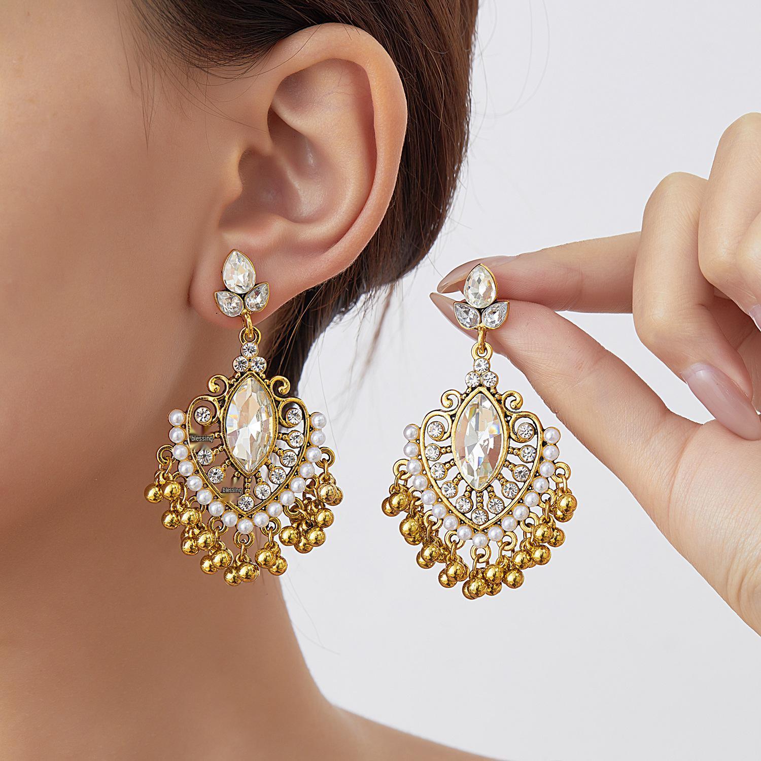 Bohemian Retro Ethnic Tassel Earrings with Rhinestones - Women s Elegant Style