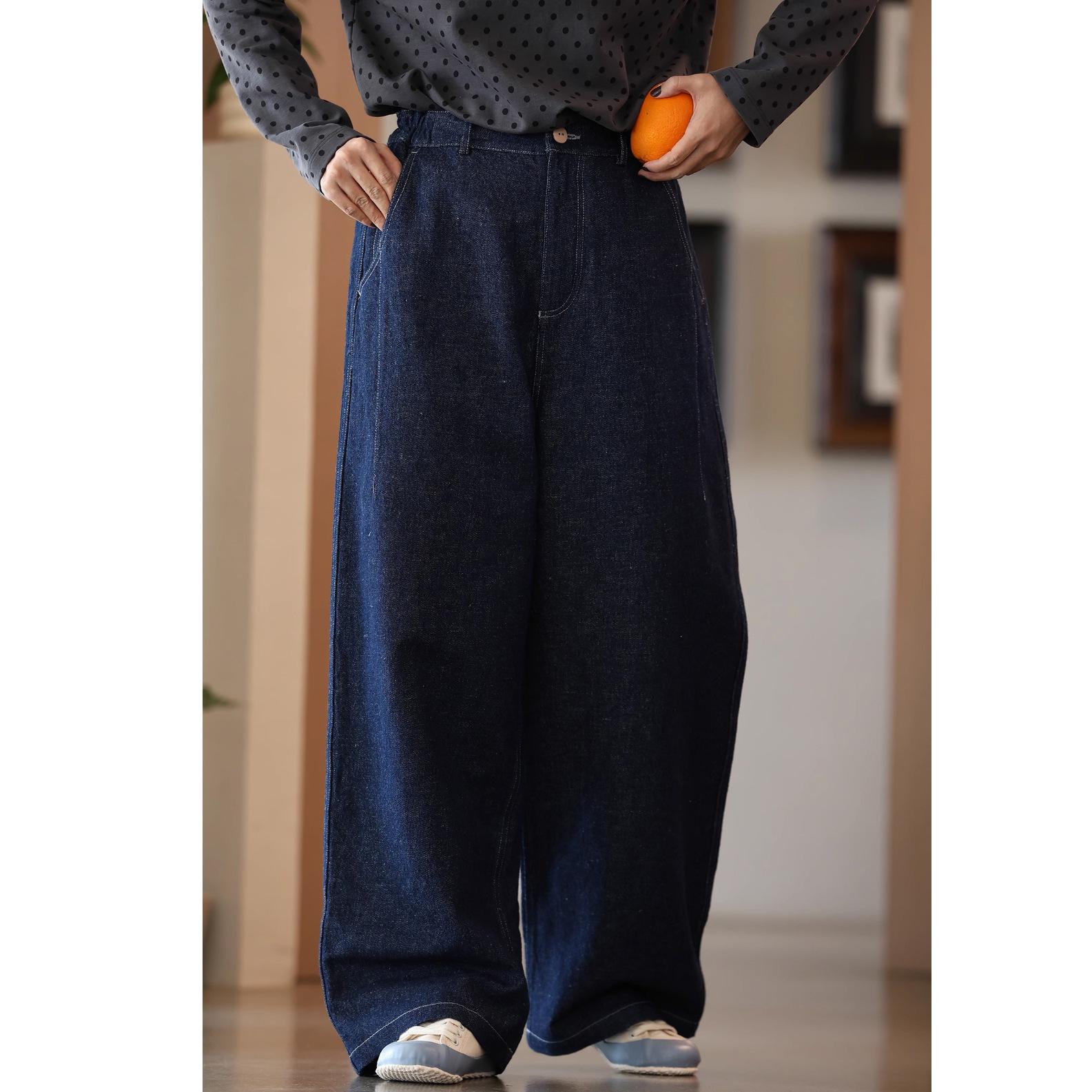 

Effortlessly Retro Spring 2025 Versatile Jeans - Natural Cotton Linen Loose Casual Pants Large джинсовый синий