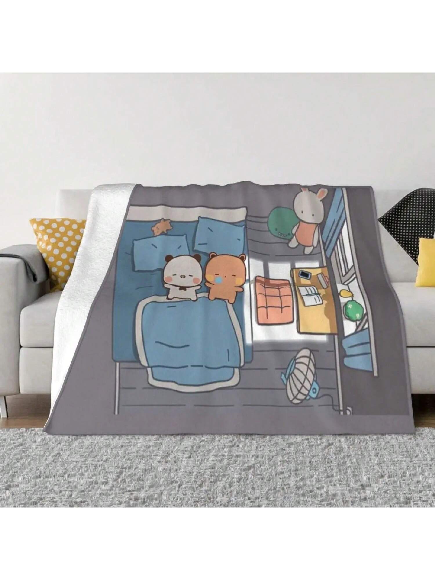 

Bubu And Dudu Sleeping Cozy Cute Bear Couple Panda Yier Bubu Brownie Bear An Ultra-Soft Micro Fleece Blanket 75X95CM серый