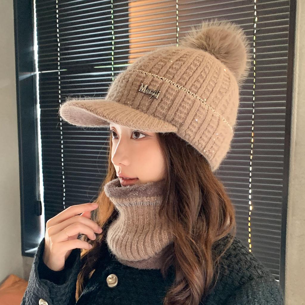 Winter New Duck Tongue Wool Hat Women's Thickened Warm Ear Protection Hairball Knitted Hat Cold-proof Knitted Hat
