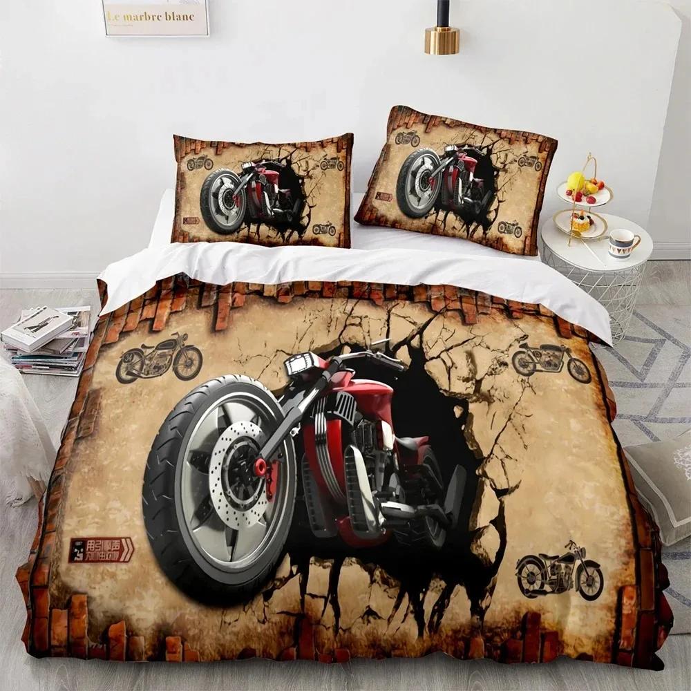 3D Print Motorcycle Bedding Set Boys Girls Twin Queen Size Duvet Cover Pillowcase Bed Boys Adult Fashion Home Textileextile