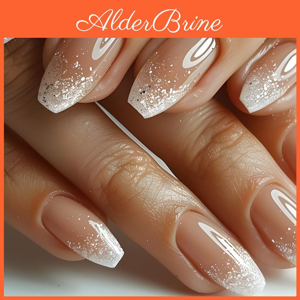 Gradient Pink 24pcs Glitter False Nails Wearable French Fake Nail Short Ballet Press On Nails Manicure Decor