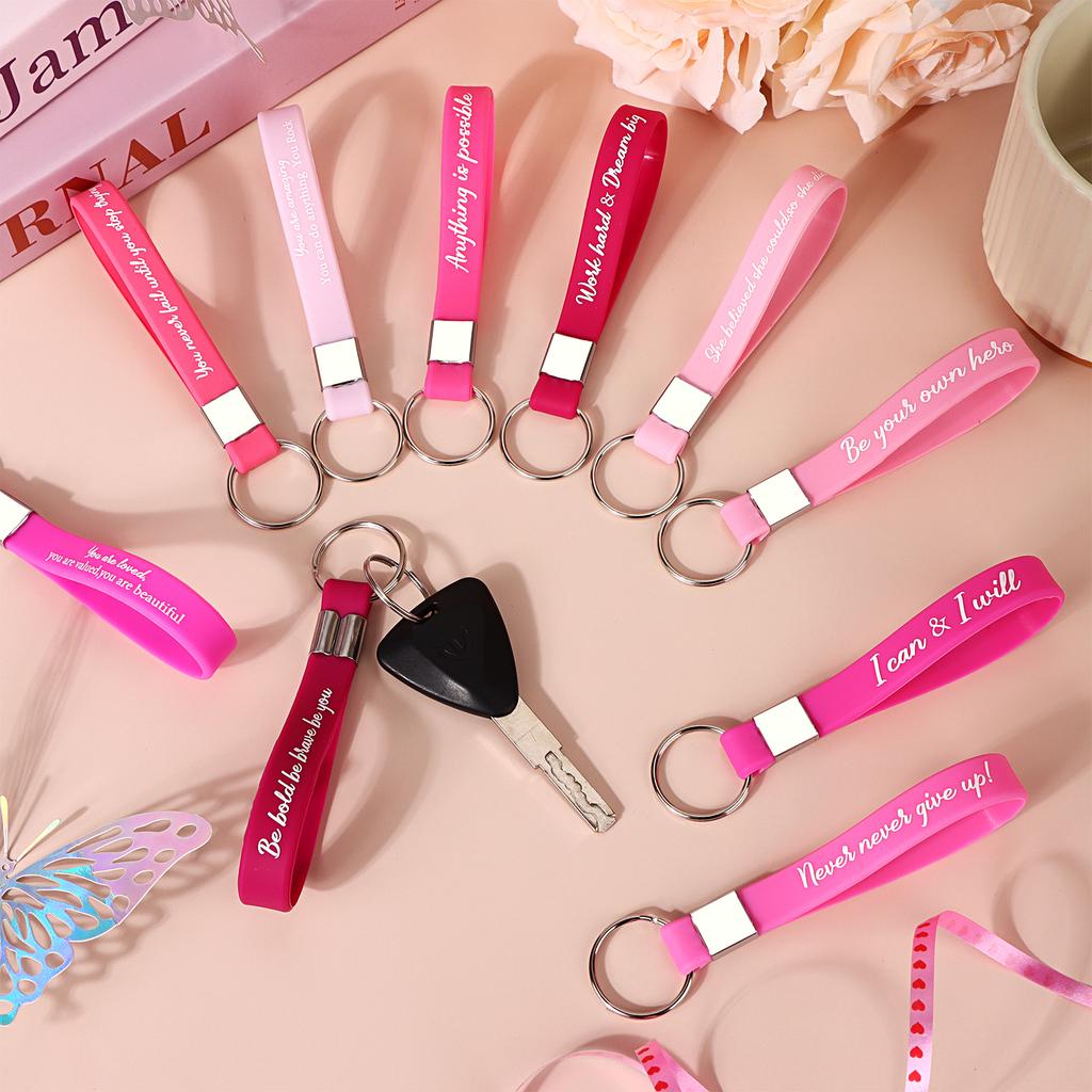 30 Pcs Employee Appreciation Gifts Bulk Inspirational Keychains Gift For Women Motivational Quote Key Chains Silicone Rings Than