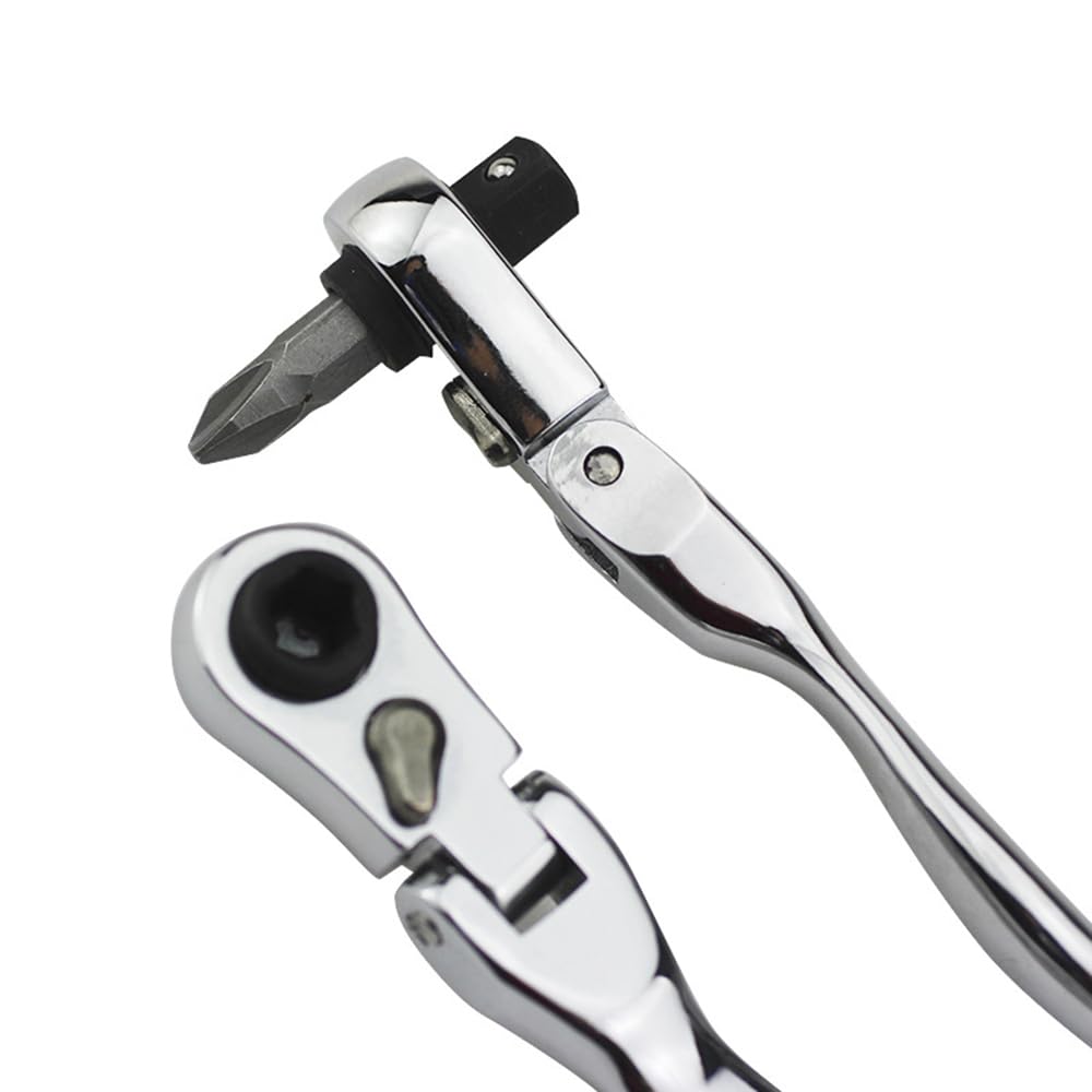 Ratchet Mini Inch Ratchet Reversible Chrome Vanadium Steel Ratchet with Dual Head for Socket and Bit for Tight Spaces Wrench, 1/4 Wrench, 72-Tooth