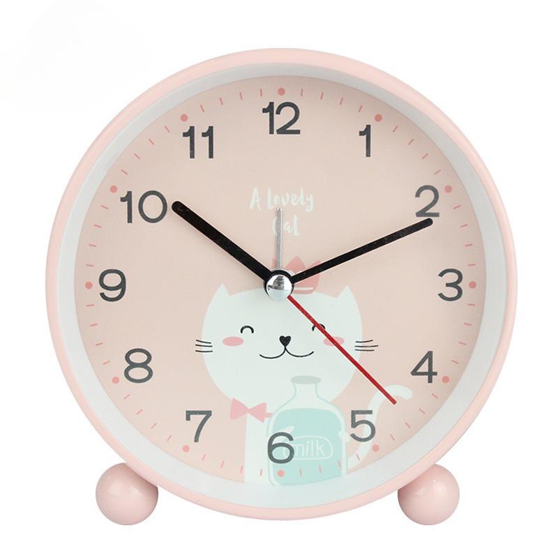 Korean Cartoon Animal Pattern Alarm Clock Creative Cat Rabbit Decor Table Clock Silent Sweep Seconds Night Light Quartz Watch