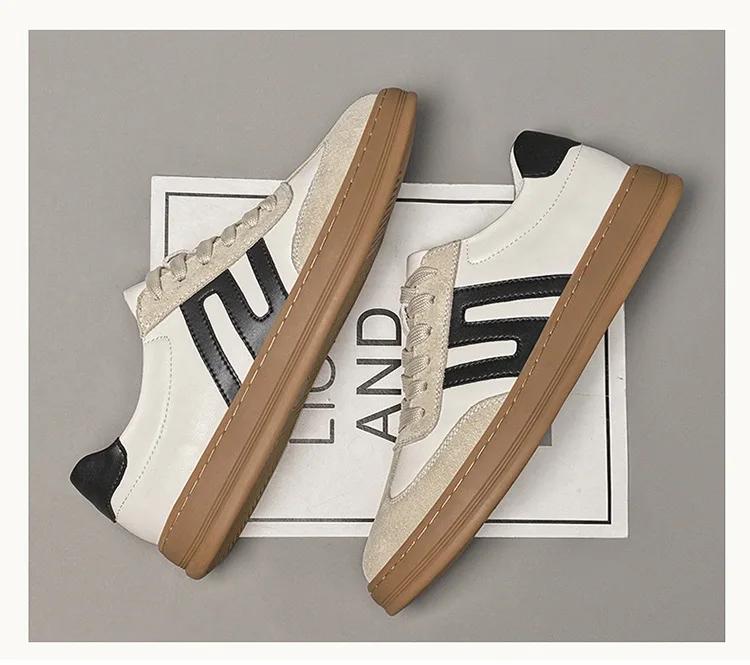 Men Genuine Leather Casual Shoes Trend Flat Skate Shoes Street Fashion Lace-up Sneaker