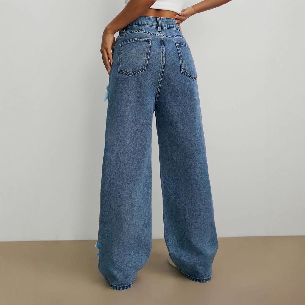 Women's Trendy Bow Straight-Leg Wide-Leg Jeans