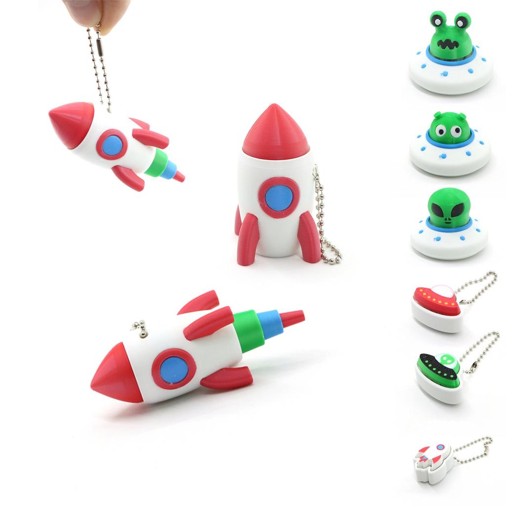 3D Printed Rocket Shaped Keychain Stress Relief Toy Durable Soft Material Portable Key Ring Fidget Toy for Anxiety and Focus