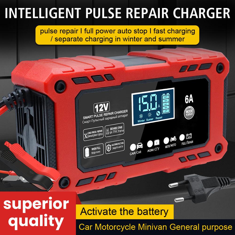 Intelligent Pulse Repair Lead-Acid Smart Battery Charger 12V 6A Portable Battery Maintenance Car Motorcycle Battery Charging