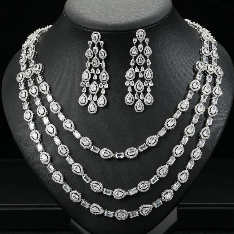 Exaggerated Luxury Zircon Necklace Earrings Set Bridal Wedding Dress Dress Dinner Premium Jewelry Holiday Wear