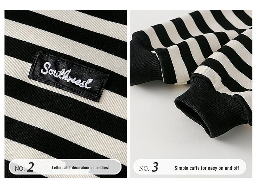 Fairy Tale Memory 2025 Boys' Striped Fleece-Lined Sweatshirt - Autumn/Winter Base Layer