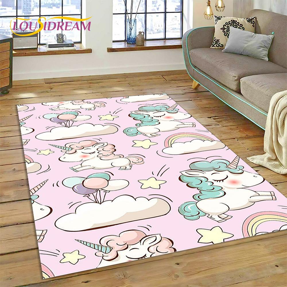 3D Cartoon Cute Unicorn Animal Carpet Rug for Home Living Room Bedroom Sofa Doormat Decor,Child Play Area Rug Non-slip Floor Mat