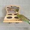 Bird Mirror with Perch Wooden Parrot Perch Feeder Bowls And Mirror Cage Accessories for Budgies Cockatiels Parakeets Canaries