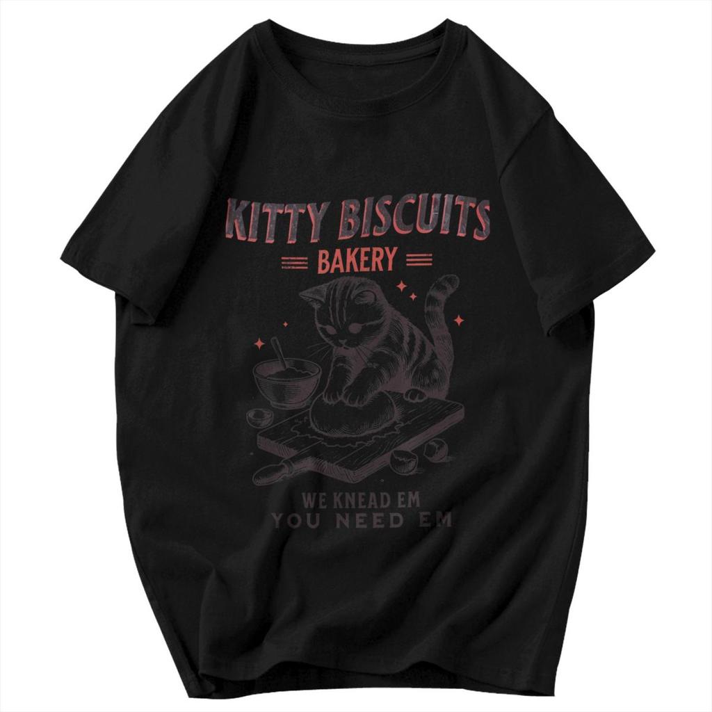 Men T Shirt Kitty Biscuits We Knead Em You Need Em Cat Lover Baking Pops Y2K Graphic Crewneck Unisex Clothing T Shirts