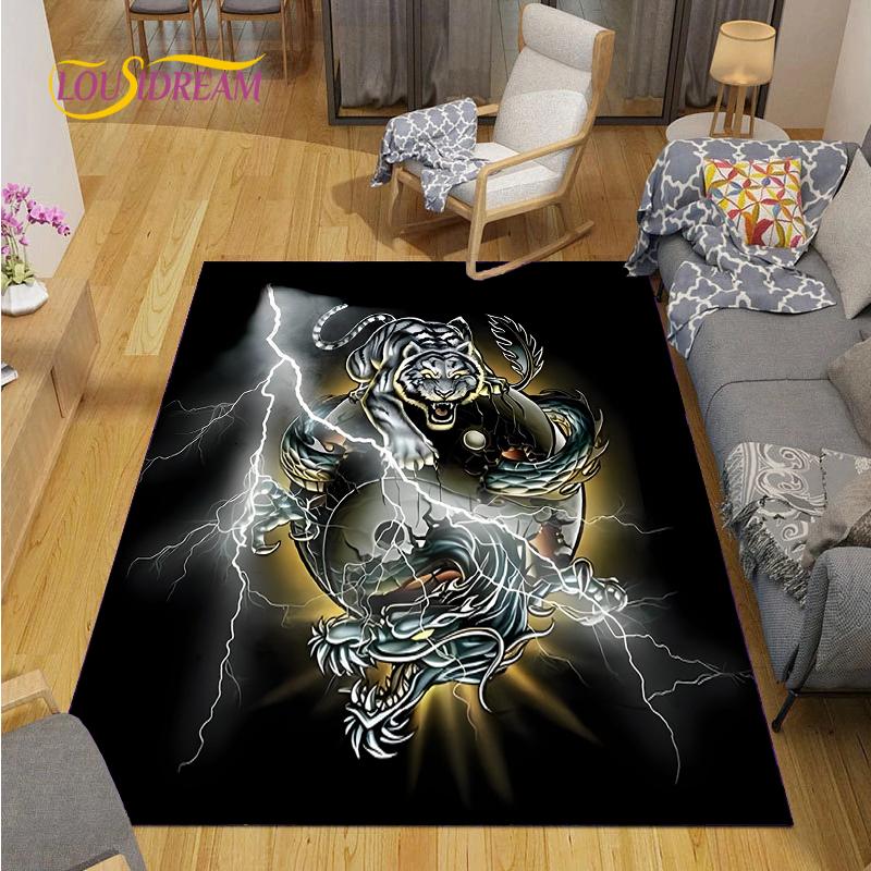 Alfombra Dragon and Tiger Fight Carpet Living Room Sofa Coffee Table Door Bedroom Rug Kitchen Kid Anti-slip Floor Mat Home Decor