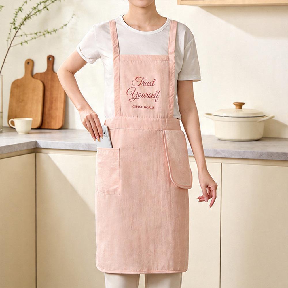 Oil-proof Kitchen Apron Anti-fouling Cooking Baking Bibs Modern Chef Apron  for Home Kitchen Pink-Type A